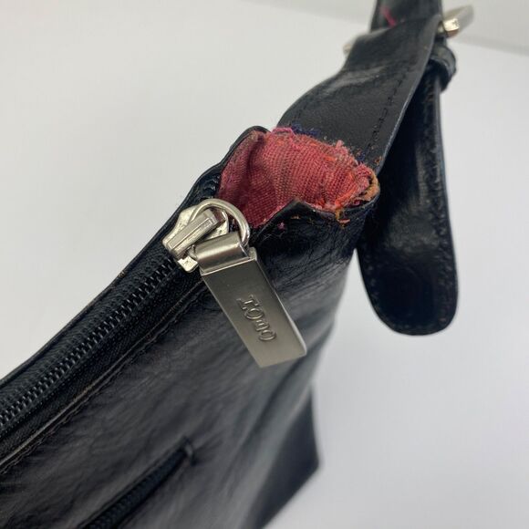 Black Leather Boho Shoulder Hand Bag Purse Pockets Boho Goth Career Travel Work - Picture 7 of 13